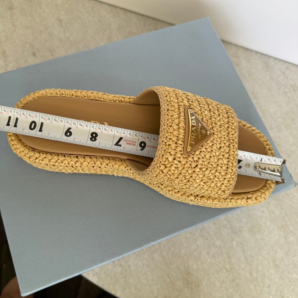 Prada 1XZ761 Crochet flatform slides Raffia Sandals, Women size 40 US 10) - Picture 11 of 16